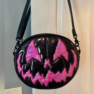 Love Pain and Stitches Hot Pink Holographic & Black Glitter Handbag-New